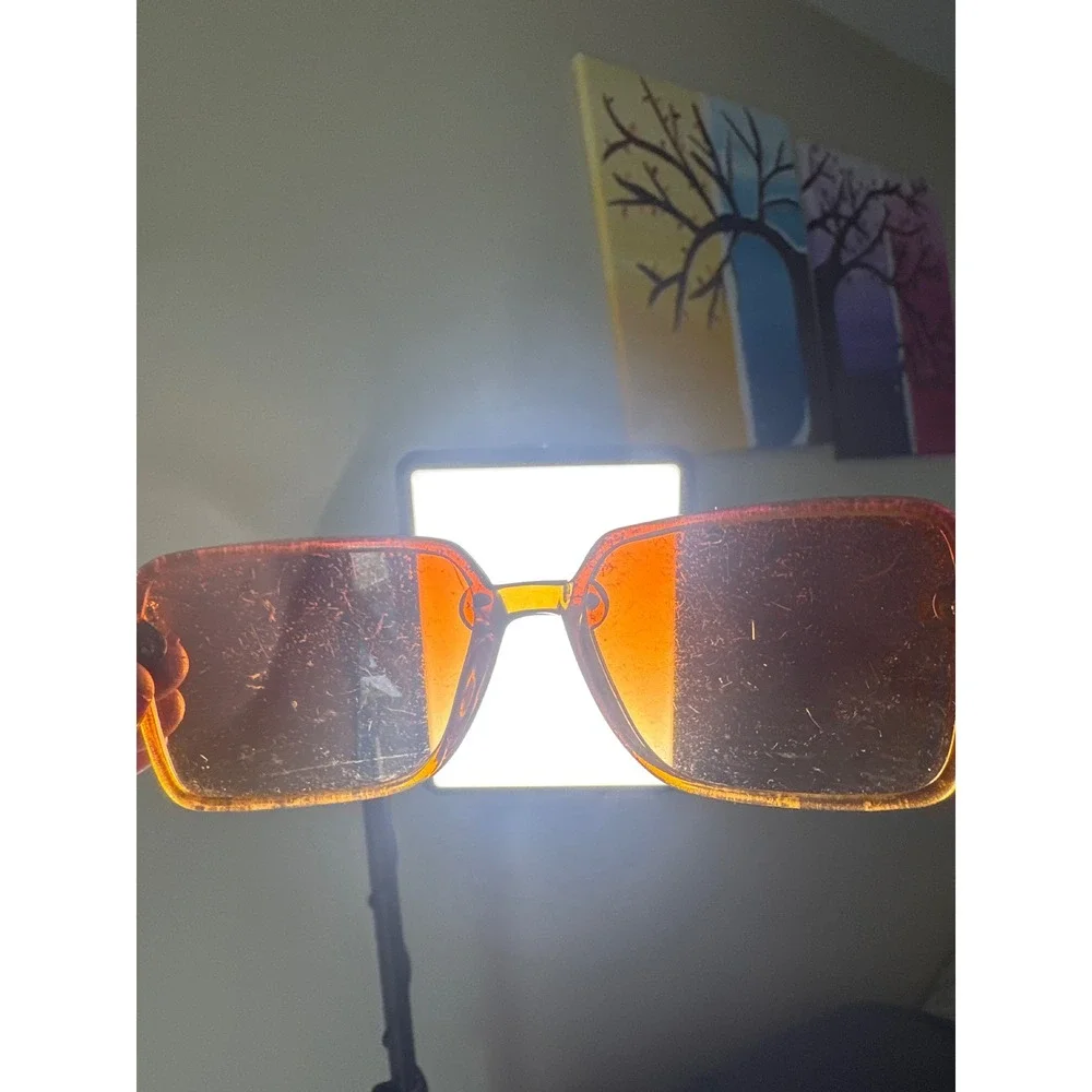 Vintage Halston H188 Sunglasses Amber Oversized Square Retro 70s Orange Tint